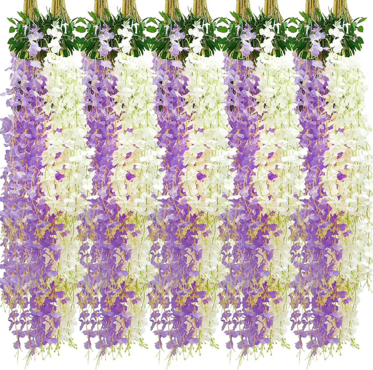 36 Pcs Artificial Wisteria Hanging Flowers 3.6 ft Artificial Fake Wisteria Vine Rattan Hanging Garland Silk Flowers String for Wall Home Wedding Party Greenery Decorations (Purple,White)